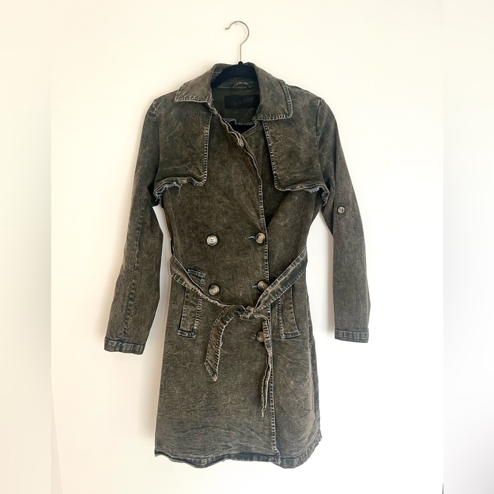 Excellent Condition The Nu Vintage Women’s Dark Green&Black Trench Jacket Small